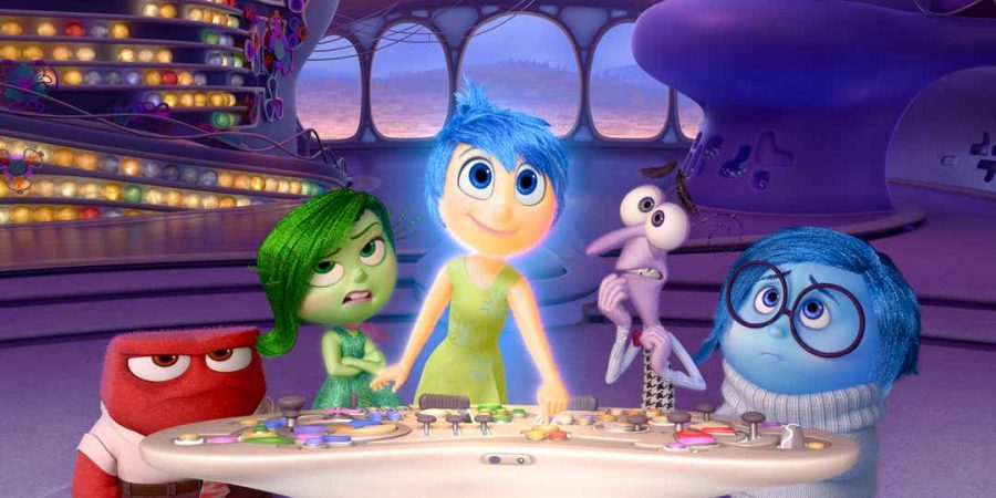 The characters Anger, Disgust, Joy, Fear and Sadness from Pixar's Inside Out